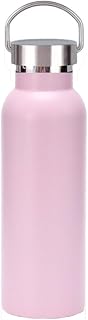 Double Walled Stainless Steel Vacuum Insulated Sports Water Bottle with Portable Stainless Lid, Wide Mouth（Pink 20oz）