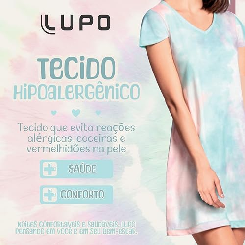 LUPO Camisola Feminina Lupo Tie Dye Colorido Algodão Pijama Camisão, Verde Água, M