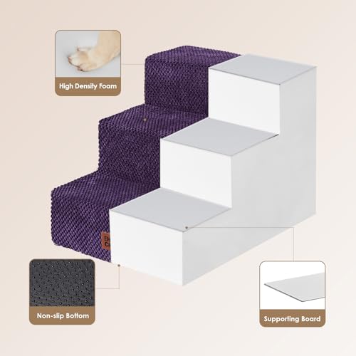 EHEYCIGA Dog Stairs for Small Dogs 13.5" H, 3-Step Dog Steps for Couch Sofa and Chair, Pet Steps for Medium Cats, Non-Slip Balanced Pet Ramp Indoor, Purple by EHEYCIGA - Image 3