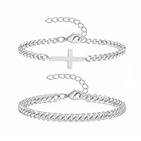 XFSRG Armband Herren 316L Edelstahl Armbänder 2 Stück Set Kreuz Klassische Panzerkette Robust Stilvoll Vintage Streetwear Schmuck Geschenk für Männer