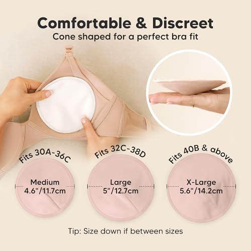 Image of Organic Nursing Pads - 14 Washable Breast Pads for Breastfeeding, Wash Bag, Viscose Derived from Bamboo Reusable Nipple Covers for Breastfeeding Essentials, Soft & Absorbent (Neutrals, XL 5.6 inch)