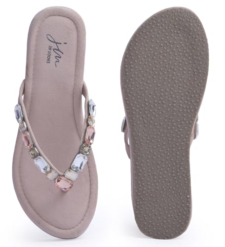 Image of JM LOOKS Women's Rhinestone Sandals High | Low Platform T-Strap Jewel Sandals High Wedge Flip Flops Sandal Summer Beach Sandal