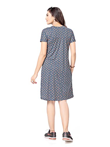 Image of PNAEONG Women's Cotton Nightgown Sleepwear Short Sleeves Shirt Casual Print Sleepdress, Grey, X-Large