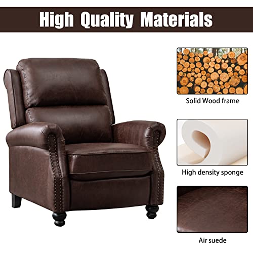 Canmov Pushback Recliner Chair Leather Armchair Push Back Recliner With Rivet Decoration Single Sofa Accent Chair For Living Room, Red Brown #TOP4