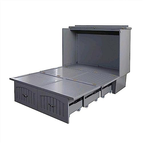 Ruhane Nantucket Murphy Bed Chest With Charging Station And Mattress,With 1 Piece Nightstand,Queen,Grey #TOP2