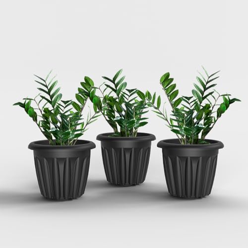 Image of YUCCABE ITALIA SHERA Floot Plastic Flower Pot Round Planter Suitable for Indoor Outdoor Kitchen Garden (Grey, 10 INCH - 3 Pcs)