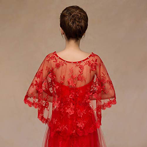 Women Embroidery Floral Lace Wedding Shawl Cape for Rhinestone Bridal Capelet2