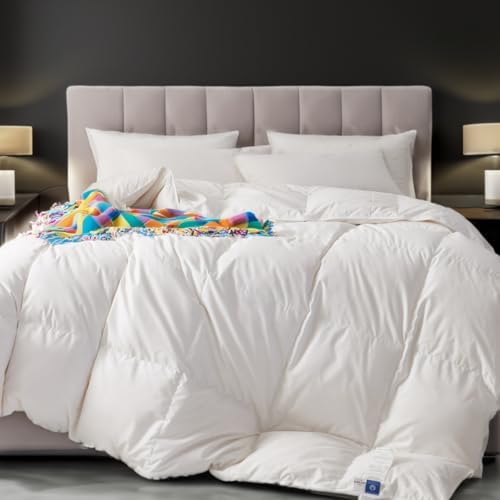 WhatsBedding All Season Goose Feathers and Down Comforter Queen