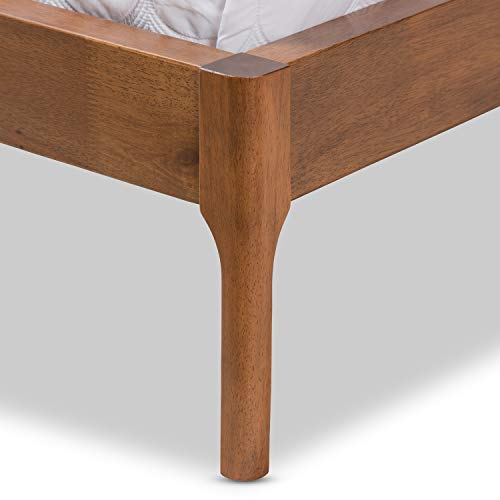 Baxton Studio Brooklyn Mid-Century Modern Walnut Wood Beige Fabric Full Size Platform Bed/Light Beige/Mid-Century/Fabric Polyester 100%"/Mdf/Lvl/Rubber Wood/Foam #TOP6