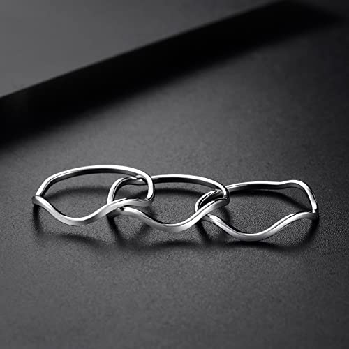 Kazitsan 3Pc Women Stainless Steel Ocean Sea Wave Promise Statement Rings Knuckle Stacking Midi Rings Silver Wedding Band Comfort Fit Silver 6 #TOP3