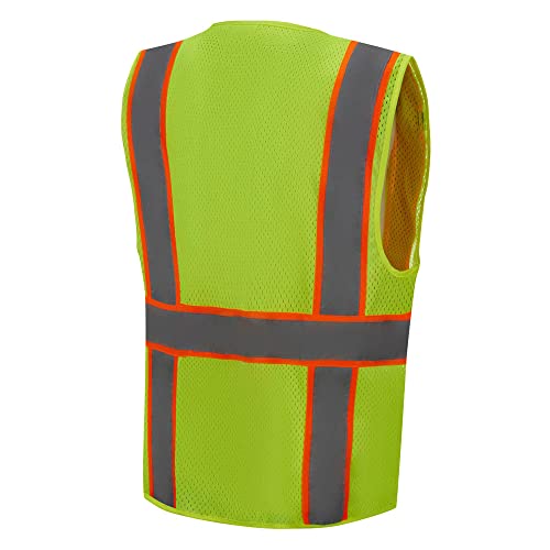 3C Products Ansi/Isea 107-2015 Class 2 Deluxe Mesh Multi Pockets Surveyor Vest Neon Green #TOP3