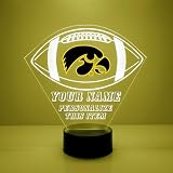 Custom University of Iowa (UI) Hawkeyes Football LED Sign Night Light Lamp with Remote, Personalized Name, Text, Officially Licensed from the CLC by Mirror Magic Gifts, Made in the USA