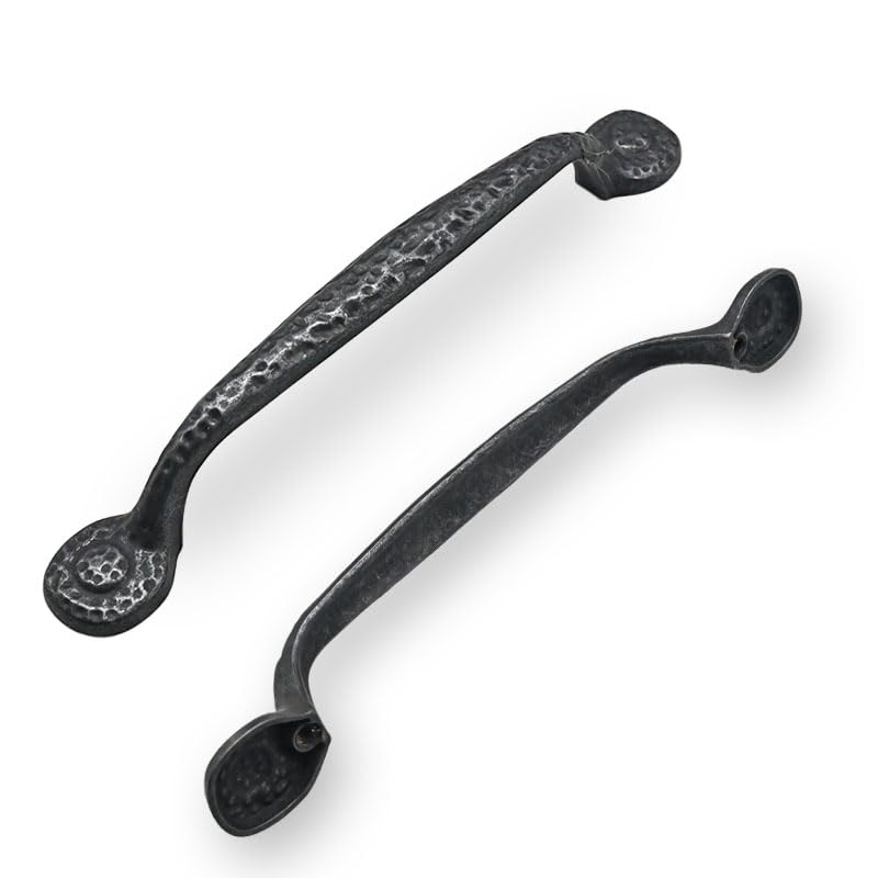 CABDM 10 Pack Rustic Black Hammered Cabinet Pulls - Vintage Kitchen Cabinet Hardware, 5 Inch (128mm) Hole Center