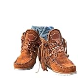 Brown Boho Ankle Boots For Women 2026 Fringes Tassel...