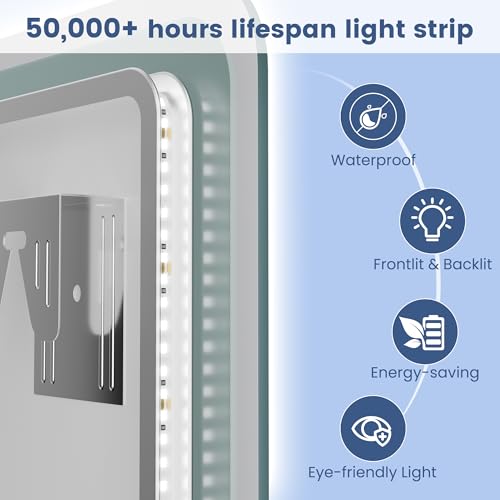 STARLEAD 24"x32" LED Bathroom Mirror with Bluetooth Speaker, 3 Color Temperature, Stepless Dimming, Anti-Fog, Touch Control, Wall-Mounted Vanity Mirror, Vertical or Horizontal by STARLEAD - Image 5