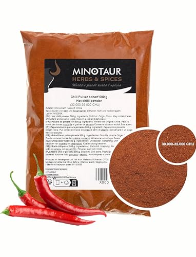 Minotaur Spices | Chilipulver fruchtig scharf, Chili gemahlen, Feinstes Chilipulver aus getrockneten Chilischoten mit einer milden schärfe, 2 x 500g (1 Kg)