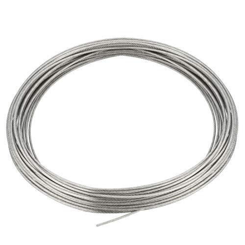 sourcing map 3/64 (1.2mm) 304 Stainless Steel Cable Wire Rope 7 x 7 Strands Core 32.8ft (10m) PVC Coated Aircraft Wire for Construction Outdoors Marine Rigging Decking Railings