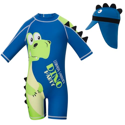Cheerful Mario 1-7 Años Traje de Baño Bebe Niño Niña Manga Larga UV Ropa de Baño con Gorro Protección Solares Dino-B 2-3 Años
