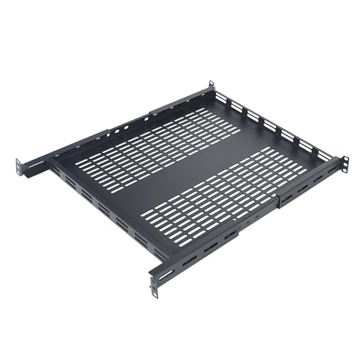 RIVECO 1U Adjustable Vented Server Rack Mount Shelf Adjustable Mounting Depth 19” to 38”Universal for 19" Network Equipment Black by RIVECO - Used condition - US$58.75
