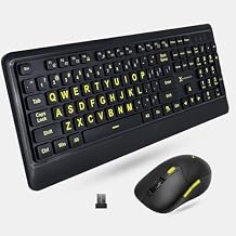 X9 Performance Large Print Wireless Keyboard and Mouse Combo - Easy to See Yellow Letters for Seniors and Low Vision Users - 2.4Ghz Wireless Mouse and Keyboard Combo for PC
