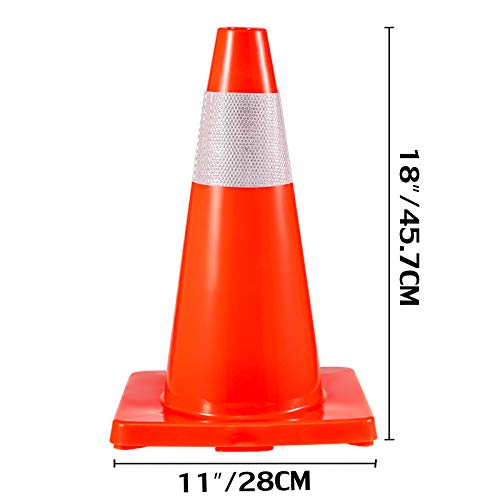 VEVOR 20Pack 18" Traffic Cones, Safety Road Parking Cones PVC Base, Orange Traffic Cone with Reflective Collars, Hazard Construction Cones for Home Traffic Parking by VEVOR - Image 8
