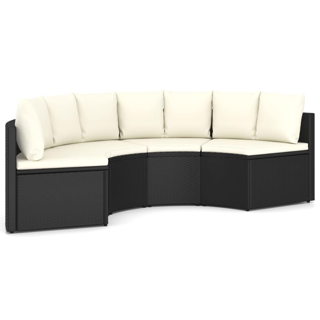 Mobilier de jardin 4 pcs en résine tressée noire avec coussins de terrasse