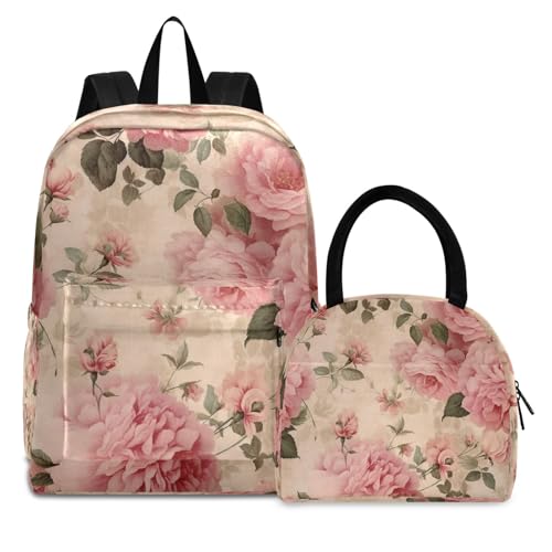 Mochila vintage rosa con fiambrera para niños que soluciona el desorden escolar