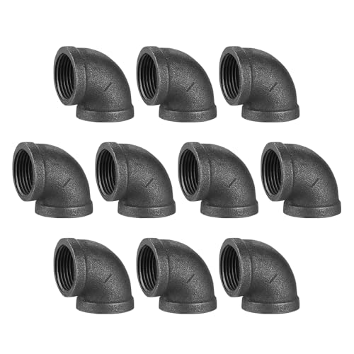 Home TZH 1" Pipe Fitting Elbow, 10 Pack DN25 Gray Threaded Cast Malleable Iron Elbow for Steampunk Vintage Shelf Bracket DIY Plumbing Pipe Decor Furniture (10, 1")
