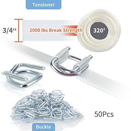 Heavy Duty Packing Strapping Kit, Pallet Packing Strapping Tool, 3/4" X 320' Woven Cord Strapping Set, 2000 Lbs Break Strength, Metal Buckles, Polypropylene Cord Strapping Tensioner #TOP1