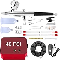 Powate 40 PSI Airbrush Set, Dual Action Multi Funktion Airbrush Set mit tragbarem Kompressor für Kuchendekoration, Makeup, Kunsthandwerk, Nageldesign, Tattoo-Modellierung, Malerei