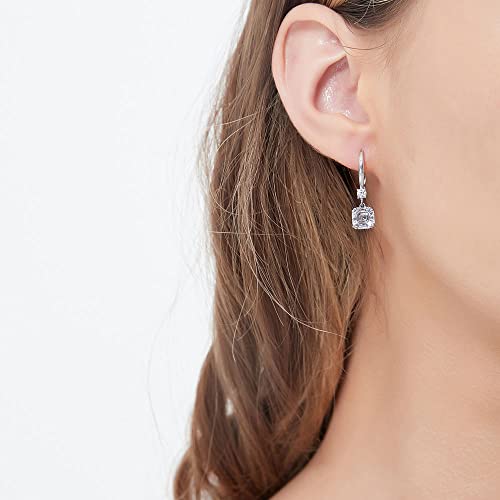 Berricle Sterling Silver Solitaire 4 Carat Asscher Cut Cubic Zirconia Cz Leverback Anniversary Dangle Drop Earrings For Women, Rhodium Plated #TOP2