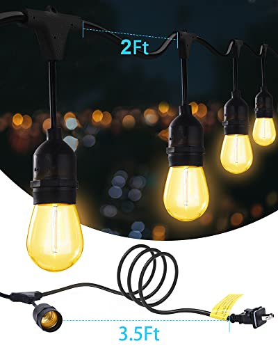 52Ft Outdoor Led String Lights Shatterproof Ul Listed 2Ft Spacing With 26 Plastic Bulbs, Commercial Grade Hanging Lights String 24 Sockets, Decorative Patio Lights For Backyard Garden Party Bistro #TOP1