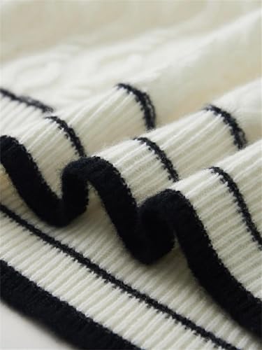 Men's Crew Neck Wool Sweater Pullover - Vintage Long Sleeve Casual Contrast Jumper Top Dark Blue4