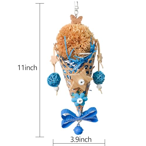 Image of Bird Toys Foraging Shredder Hanging Toys Rope Perch with Bell Parakeet Toy Parrot Swing Climbing Standing Toys Bird Cage Accessories, Blue