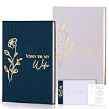 XKDOUS 2 Pcs Elegant Wedding Vow Books with Vow Starter Cards, Lined Pages, Linen Hardcover His & Hers Wedding Gifts Keepsake Book Bride and Groom Notebook for Ceremony Vows