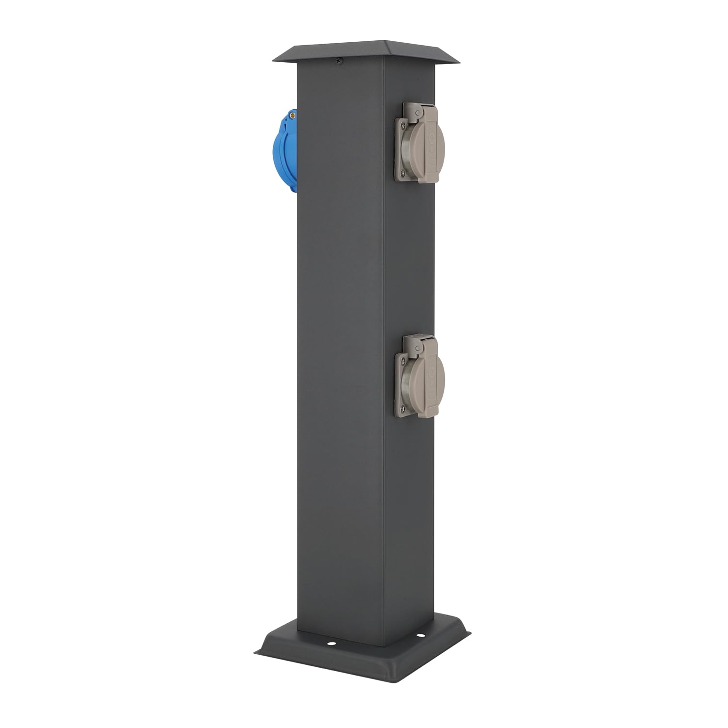 LED Universum - Colonna di presa "Cyril" 50 cm, antracite con 2 x tipo F + 1 x presa CEE presa esterna da giardino, per camper CEE, presa da campeggio 230 V, colonna di energia 50 x 12,5 x 14,5 cm