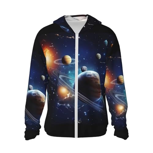 KIROJA Planets Stars And Milky Way Galaxy Print Sun Protection Hoodie Sun Shirt Athletic Shirts Long Sleeves Sunscreen Unisex