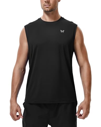 ZovioBox Mens Sports Vest Sleeveless T-Shirts, UPF 30+ UV Protection Quick Dry Breathable, Athletic Tank Tops for Fitness Running Basketball Black