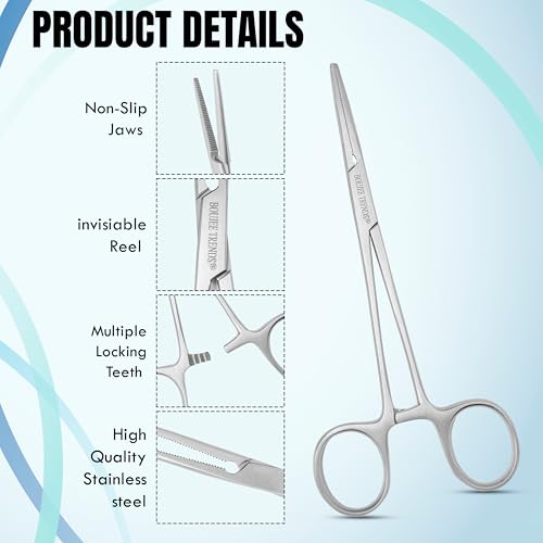 Hemostat Crile Forceps 5.5\" Versatile Fishing Pliers Forceps, Stainless Steel, Multipurpose General Use Piercing Tweezer Long Serrated Jaws, Locking Mechanism, and Lightweight Design (1, Straight)