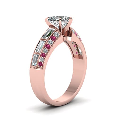 Image of Choose Your Gemstone Edwardian Engagement Ring Rose Gold Plated Heart Shape Vintage Engagement Rings Ornaments Surprise for Wife Symbol of Love Clarity Comfortable US Size 4 to 12