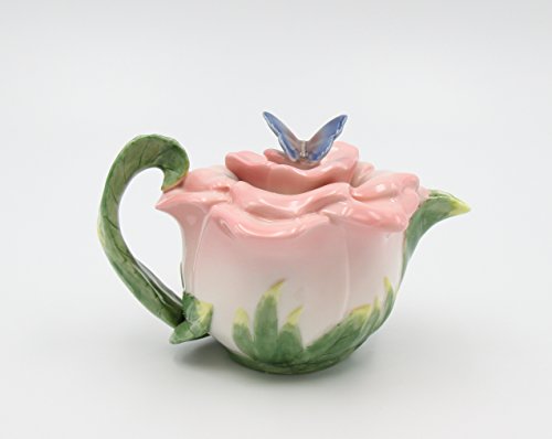Cosmos Gifts, Butterfly On Rose Teapot, Ceramic, 5-1/2 Inches High #TOP1
