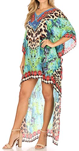 Sakkas P7 - Hilowkaftan Laisson Hi Low Caftan Dress Top Cover/Up Fit With Printed Pattern - St49-Turq - Os #TOP3