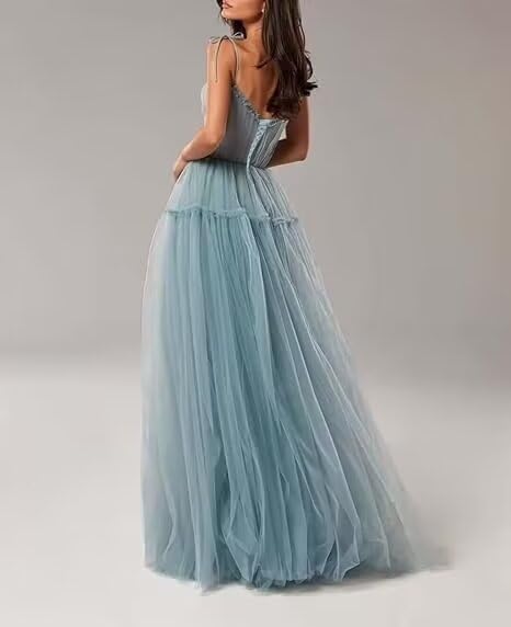 Spaghetti Straps Prom Dresses Tulle A-line Formal Evening Party Ball Gown Long for Women3