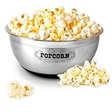 Wabash Valley Farms Stainless Steel Popcorn Bowl Perfect for Movie Nights, Parties and More and More, 8 Quarts, Silver