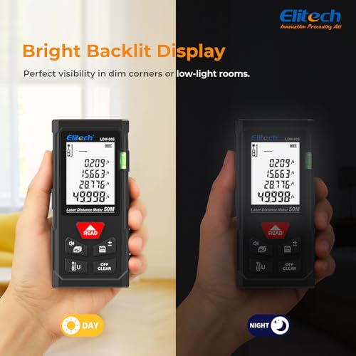 Elitech Laser Measure 165ft, Digital Laser Tape Measure for Home Decor & DIY, Handheld Distance Meter with Bubble Level, 99 Data Memory - Easier Than Metal Tape (Battery & Hand Strap Included) thumbnail 9