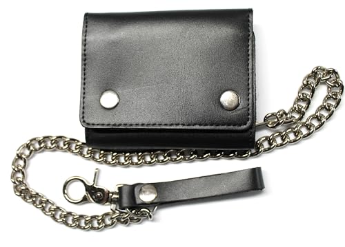 Leather Trifold Biker Wallet Constructed of Premium Leather with 18 inch Chain (Black)2