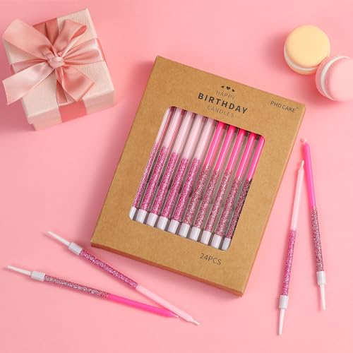 Image of PHD CAKE Pink Glitter Birthday Candles, Cake Candles, Birthday Parties, Wedding Decorations, Party Candles