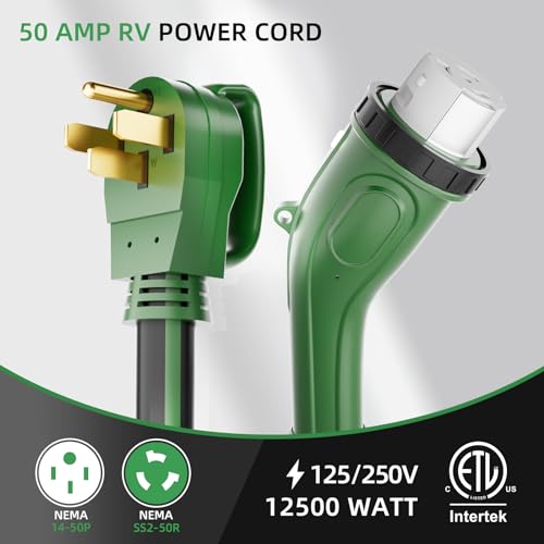 ISLEWIRE 50 Amp 25 Feet RV Power Cord, Heavy Duty 6/3 + 8/1 Gauge STW 50A Generator Cord, NEMA 14-50P to SS2-50R LED Power Indicator Twist Lock for RV Trailer Camper and Generator to House, ETL Listed by islewire - Image 2