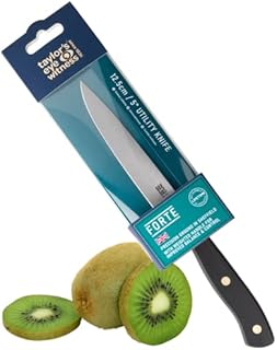Taylors Eye Witness Forte Range 12.5cm Utility Knife, Made in England High Carbon Stainless Steel Razor Sharp, Full Tang Blade. Ergonomically Designed Hand Finished, Triple Brass Rivet Handle