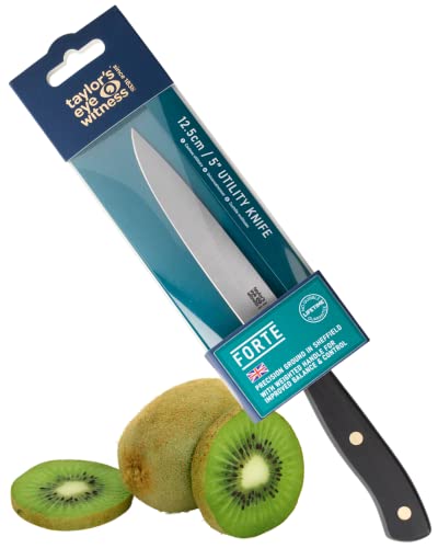 Taylors Eye Witness Forte Range 12.5cm Utility Knife, Made in England High Carbon Stainless Steel Razor Sharp, Full Tang Blade. Ergonomically Designed Hand Finished, Triple Brass Rivet Handle